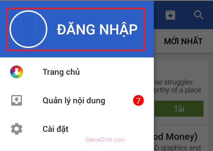 Chọn chức năng đăng nhập